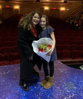 CAM musical theatre teachr Joanna Dendrolivanos and her student Young Elsa on Broadway Anna Rae Haller