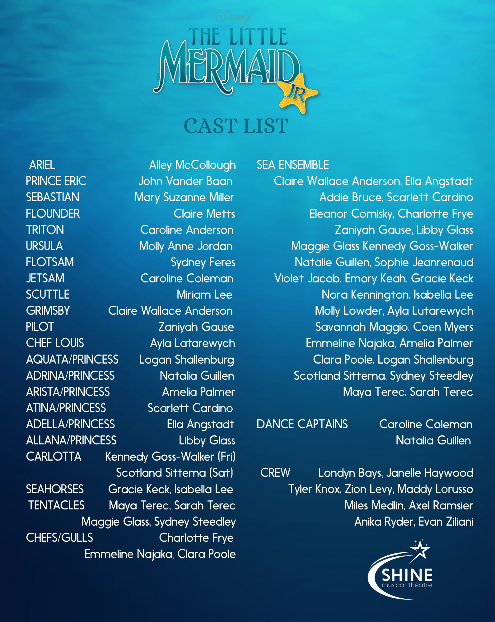 The Little Mermaid Jr cast and crew of Charlotte Academy of the Arts